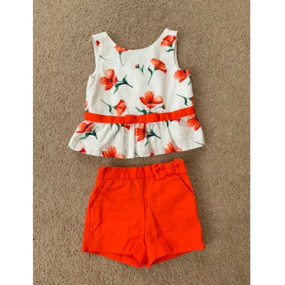 🔆 Janie and Jack Floral tip and orange shorts Set